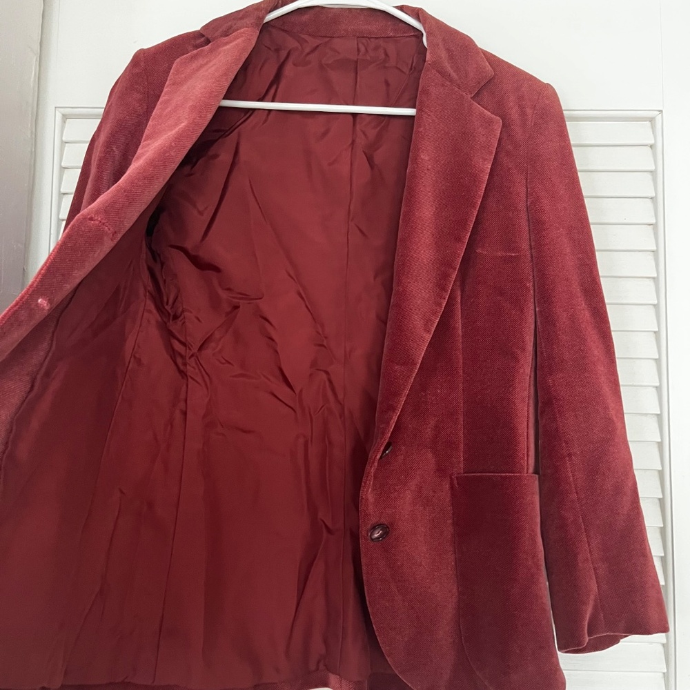 Vintage 3 Button Soft Burgundy / Dark Dusty Rose Velvet Blazer Size Small - Picture 5 of 9